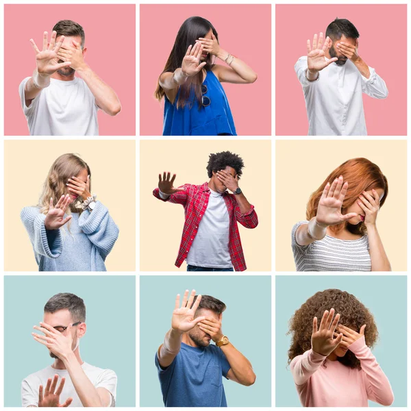 Collage Van Groep Van Jonge Mensen Vrouw Mannen Kleurrijke Geïsoleerde — Stockfoto