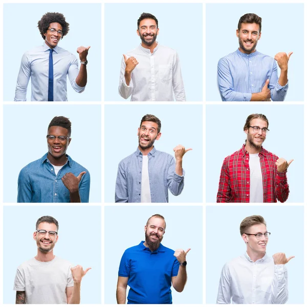 Collage Gruppo Uomini Affari Casual Sfondo Isolato Sorridente Con Volto — Foto Stock