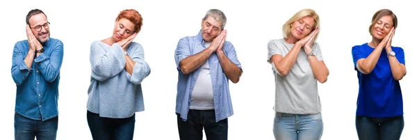 Collage Van Groep Van Middelbare Leeftijd Senior Mensen Geïsoleerde Achtergrond — Stockfoto