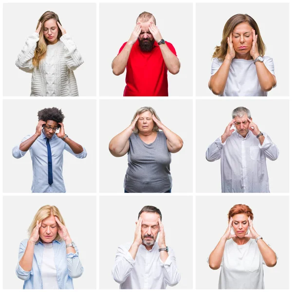 Collage Grupo Jóvenes Mediana Edad Personas Mayores Sobre Fondo Aislado — Foto de Stock