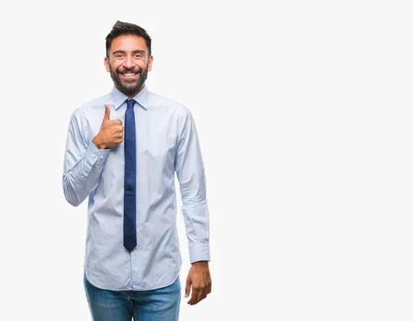 Homem Negócios Hispânico Adulto Sobre Fundo Isolado Fazendo Polegares Felizes — Fotografia de Stock