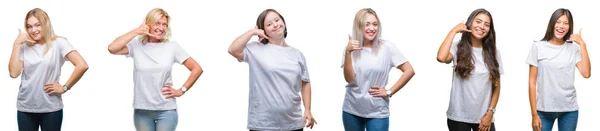 Colagem Grupo Mulheres Vestindo Camiseta Branca Sobre Fundo Isolado Sorrindo — Fotografia de Stock