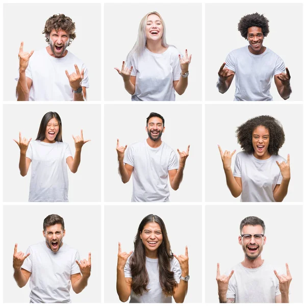 Collage Gruppo Persone Che Indossano Casual Shirt Bianca Sfondo Isolato — Foto Stock