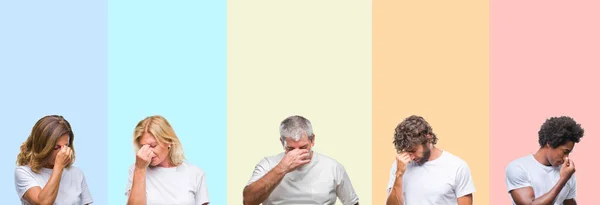 Collage Einer Gruppe Junger Und Mittelalter Menschen Die Weißes Shirt — Stockfoto