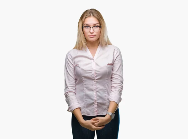 Joven Mujer Negocios Caucásica Con Gafas Sobre Fondo Aislado Con —  Fotos de Stock