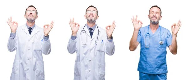 Colagem Homem Médico Hoary Sênior Bonito Vestindo Uniforme Cirurgião Sobre — Fotografia de Stock