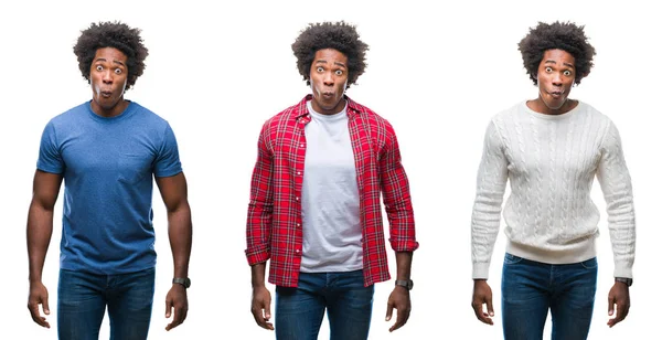 Collage Afro Americani Giovane Bel Ragazzo Sfondo Isolato Rendendo Faccia — Foto Stock