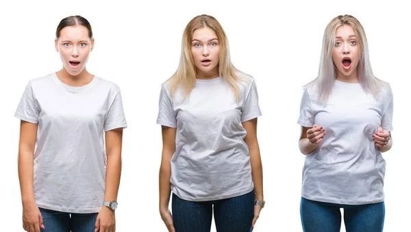 Collage Gruppo Giovani Donne Che Indossano Shirt Bianca Sfondo Isolato — Foto Stock