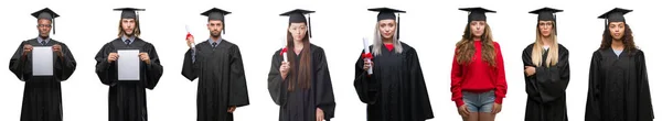 Collage Einer Gruppe Junger Studenten Uniform Über Isoliertem Hintergrund Mit — Stockfoto