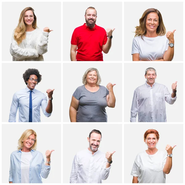 Colagem Grupo Jovens Meia Idade Idosos Sobre Fundo Isolado Sorrindo — Fotografia de Stock