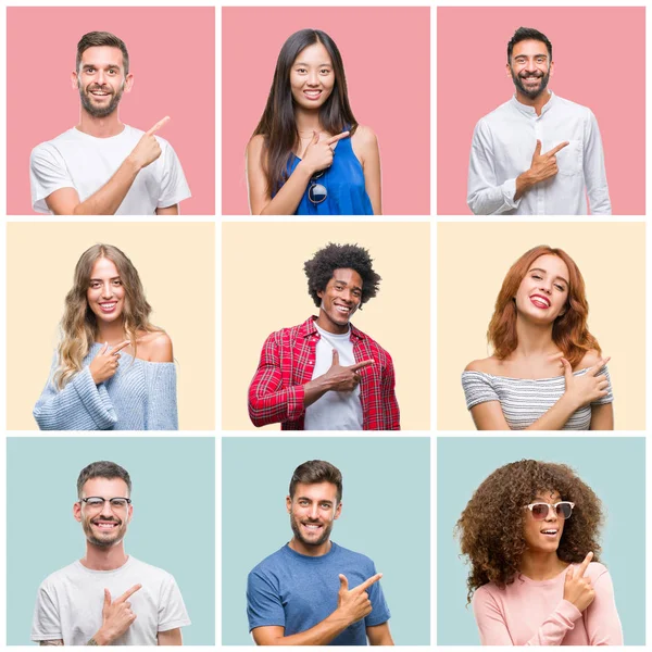 Collage Van Groep Jongeren Vrouw Mannen Kleurrijke Geïsoleerde Achtergrond Vrolijke — Stockfoto