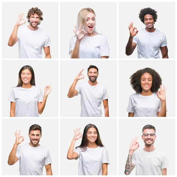 Colagem Grupo Pessoas Vestindo Camiseta Branca Casual Sobre Fundo Isolado — Fotografia de Stock