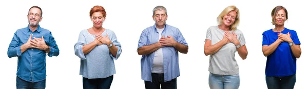 Collage Grupo Personas Mediana Edad Mayores Sobre Fondo Aislado Sonriendo —  Fotos de Stock