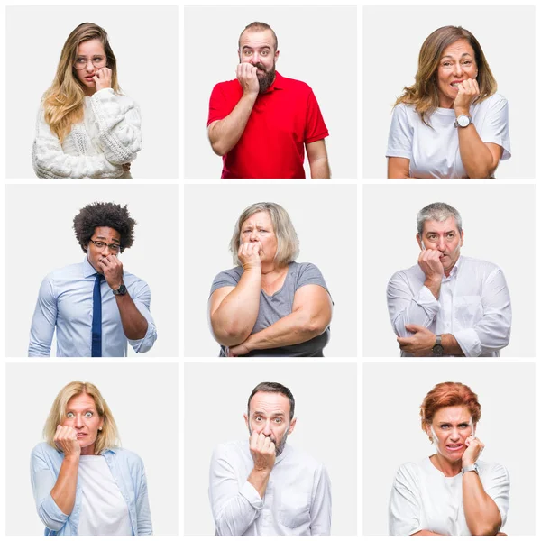 Collage Van Groep Jongeren Middelbare Leeftijd Senior Mensen Geïsoleerde Achtergrond — Stockfoto