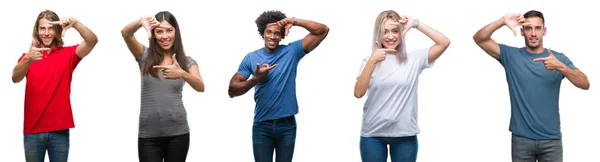 Samenstelling Van Afro Amerikaanse Spaanse Kaukasische Groep Mensen Geïsoleerde Witte — Stockfoto