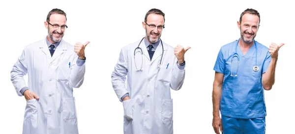 Collage Bello Anziano Hoary Medico Uomo Indossando Uniforme Chirurgo Sfondo — Foto Stock