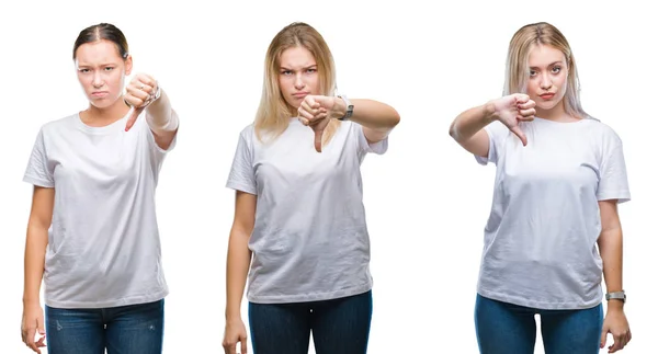 Collage Grupo Mujeres Jóvenes Con Una Camiseta Blanca Sobre Fondo —  Fotos de Stock