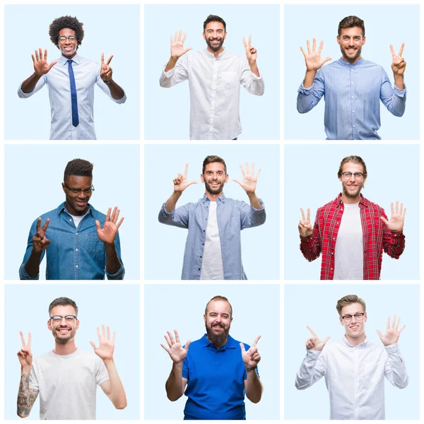 Kolaj Bir Grup Sıradan Erkekler Gösterilen Parmakları Ile Işaret Izole — Stok fotoğraf