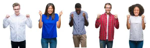 Collage Van Groep Jonge Afro Amerikaanse Aziatische Kaukasische Mensen Geïsoleerde — Stockfoto