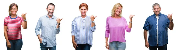 Collage Grupo Personas Mediana Edad Mayores Sobre Fondo Aislado Sonriendo — Foto de Stock