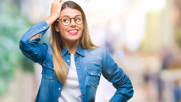 Joven Hermosa Mujer Sobre Uso Gafas Sobre Fondo Aislado Confundir — Foto de Stock