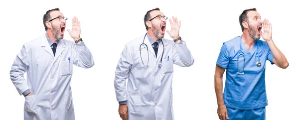 Collage Bello Anziano Hoary Medico Uomo Indossando Uniforme Chirurgo Sfondo — Foto Stock