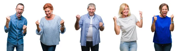 Коллаж Группы Среднего Возраста Пожилых Людей Изолированном Фоне Счастлив Взволнован — стоковое фото