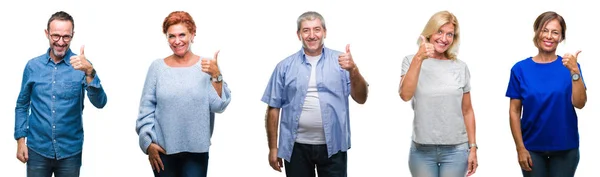 Collage Van Groep Van Middelbare Leeftijd Senior Mensen Geïsoleerde Achtergrond — Stockfoto