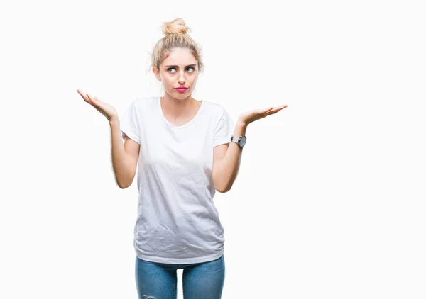 Junge Schöne Blonde Frau Trägt Weißes Shirt Über Isoliertem Hintergrund — Stockfoto