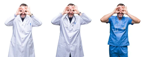 Collage Guapo Doctor Engreído Vistiendo Uniforme Cirujano Sobre Fondo Aislado — Foto de Stock