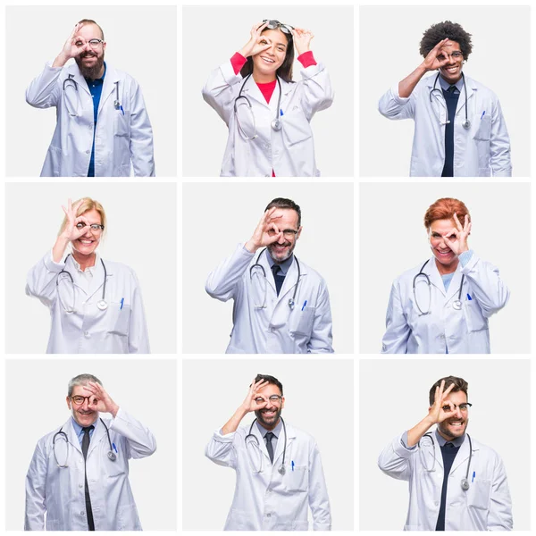 Collage Gruppo Medici Che Indossano Stetoscopio Sfondo Isolato Facendo Gesto — Foto Stock