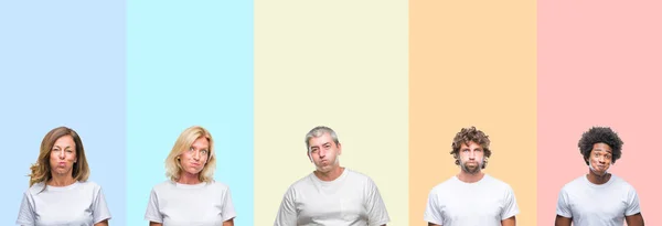 Grup Genç Orta Yaş Insanlar Renk Üzerinde Beyaz Shirt Giyen — Stok fotoğraf