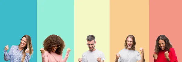 Collage Einer Gruppe Junger Leute Vor Buntem Isoliertem Hintergrund Sehr — Stockfoto