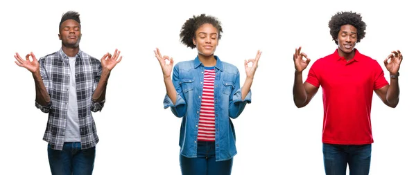 Collage Grupp Afrikanska Amerikanska Folket Med Afro Hår Över Isolerade — Stockfoto