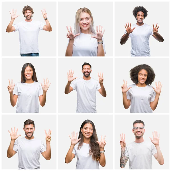 Collage Grupo Personas Que Usan Una Camiseta Blanca Casual Sobre — Foto de Stock