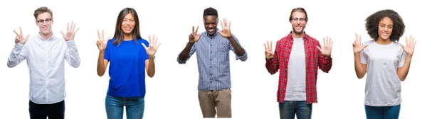 Colagem Grupo Jovens Asiáticos Caucasianos Afro Americanos Sobre Fundo Isolado — Fotografia de Stock