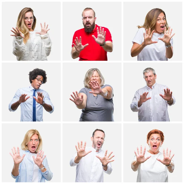 Collage Van Groep Jongeren Middelbare Leeftijd Senior Mensen Geïsoleerde Achtergrond — Stockfoto