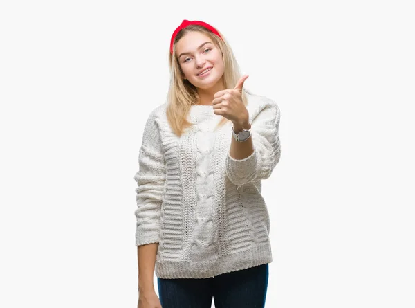 Mujer Caucásica Joven Con Suéter Invierno Sobre Fondo Aislado Haciendo — Foto de Stock