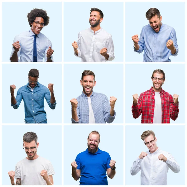 Колаж Групи Бізнесменів Випадкових Чоловіків Над Ізольованим Тлом Дуже Щасливий — стокове фото
