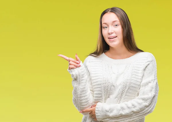 Jovem Mulher Branca Bonita Vestindo Camisola Inverno Sobre Fundo Isolado — Fotografia de Stock