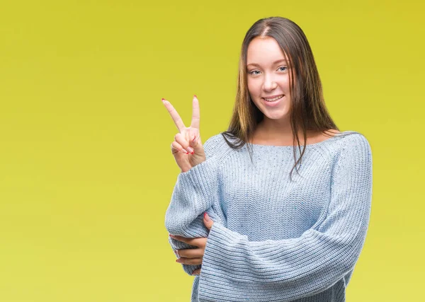 Jovem Bela Mulher Caucasiana Vestindo Camisola Inverno Sobre Fundo Isolado — Fotografia de Stock