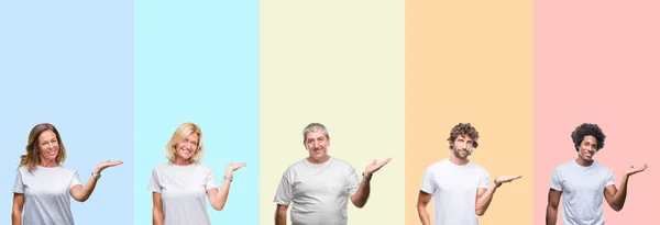 Collage Einer Gruppe Junger Und Mittelalter Menschen Die Weißes Shirt — Stockfoto