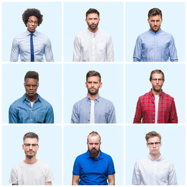 Collage Grupo Hombres Negocios Casuales Sobre Fondo Aislado Escéptico Nervioso — Foto de Stock