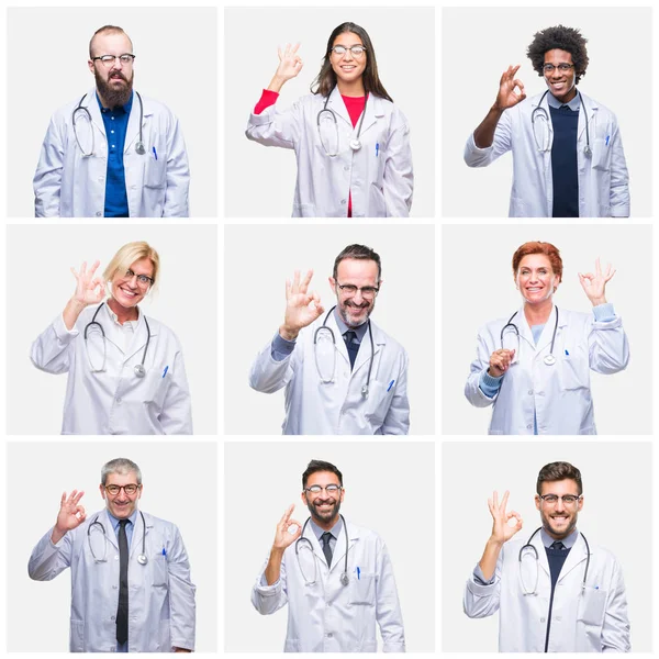 Kolaż Grupa Ludzi Lekarz Stetoskop Sobie Białym Tle Uśmiechający Się — Zdjęcie stockowe