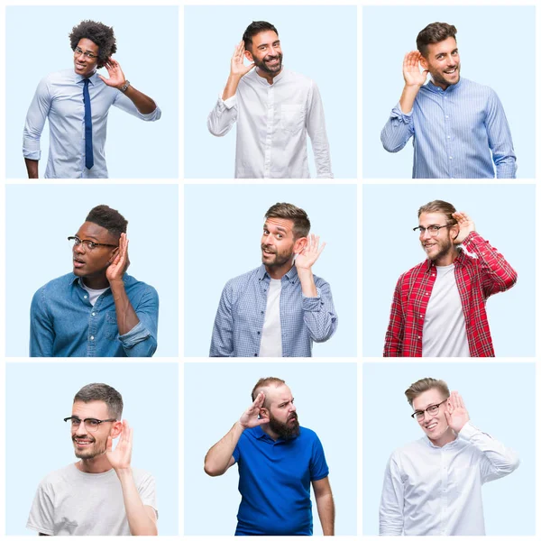 Collage Van Groep Business Casual Mannen Geïsoleerde Achtergrond Glimlachend Met — Stockfoto