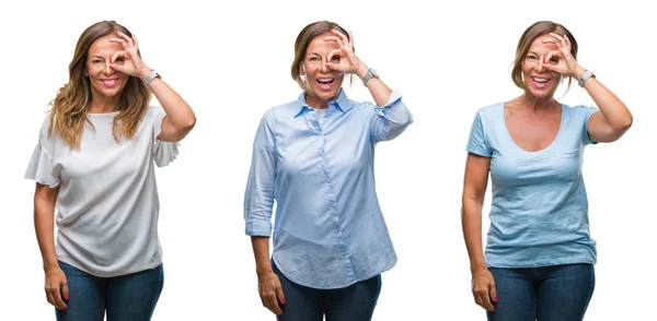 Collage Mujer Hispana Mediana Edad Sobre Fondo Aislado Haciendo Buen — Foto de Stock