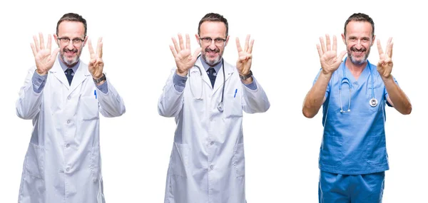 Koláž Hezký Senior Otřepané Lékař Muže Uniformě Chirurg Nad Izolované — Stock fotografie