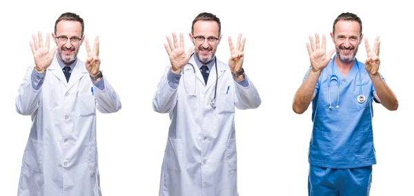 Colagem Homem Médico Hoary Sênior Bonito Vestindo Uniforme Cirurgião Sobre — Fotografia de Stock