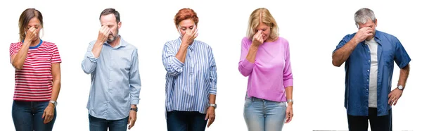 Collage Van Groep Van Middelbare Leeftijd Senior Mensen Geïsoleerde Achtergrond — Stockfoto