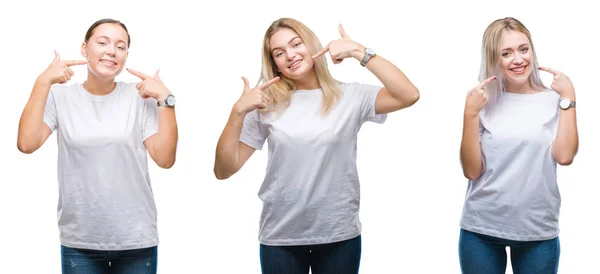 Colagem Grupo Mulheres Jovens Vestindo Shirt Branca Sobre Fundo Isolado — Fotografia de Stock